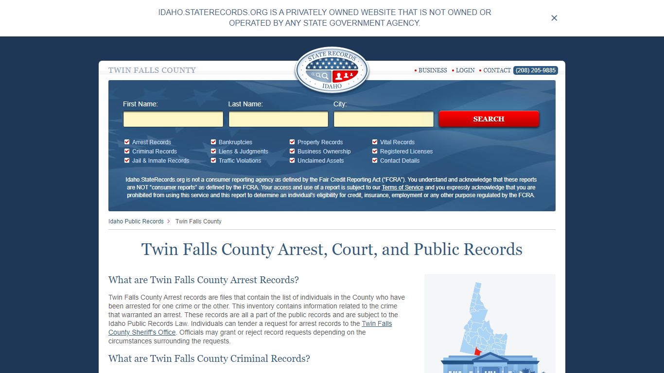 Twin Falls County Arrest, Court, and Public Records